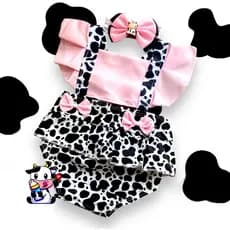 Romper Body Roupa de Vaquinha Bebê Mesversario + laço