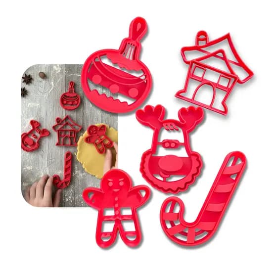 Kit 5 Forminhas Cortadores De Natal - Moldes Temáticos para Biscoitos & Cupcakes