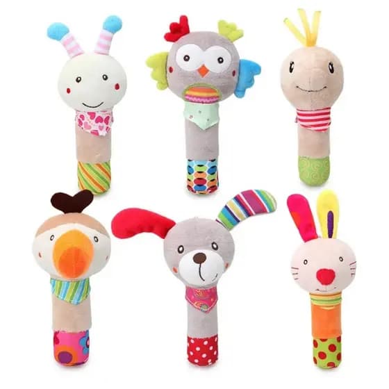 Chocalho de Pelúcia para Bebê com Buzina Macio e Colorido Brinquedo Sensorial Seguro Infantil
