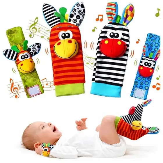 Kit Meias E Pulseiras Com Chocalhos Sozzy Criança Brinquedo Coordenação Motora  - Envio em 24 Hrs