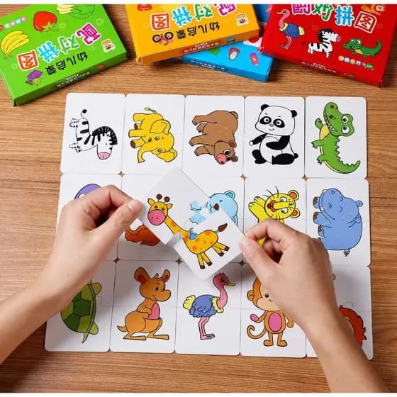 Kit 16 Quebra Cabeça Animais Com 2 Peças Animais Frutas Veículos Coordenação Motora Montessori