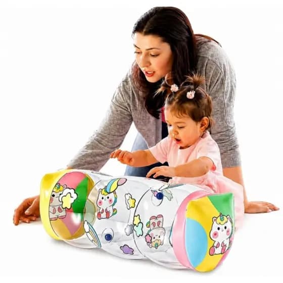 Brinquedo Divertido Infantil Rolo Inflável de Engatinhar Sensorial Estimula Coordenação e Percepção