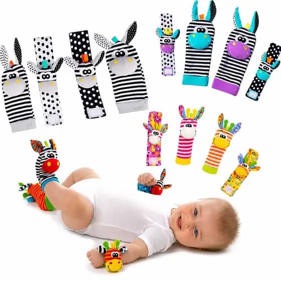 Kit Sozzy Meias E Pulseiras Com Chocalhos Envio em 24 Hrs Estimula Coordenação Motora Bebê Sensorial
