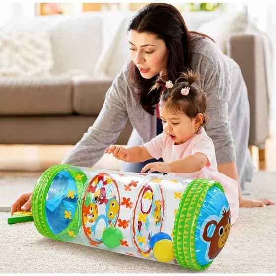 Rolo Inflável de Engatinhar Sensorial para Bebê – Estimula Engatinhar, Coordenação e Percepção - PVC