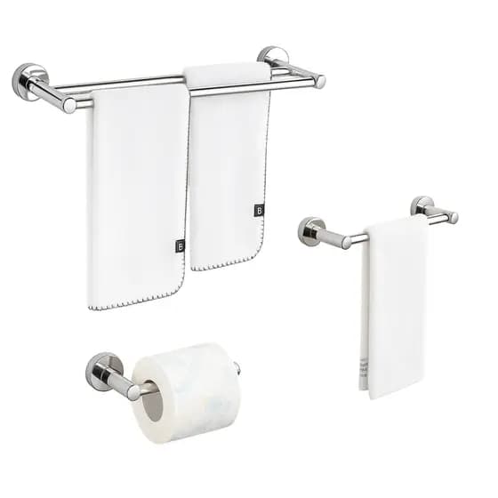 Lumai Kit Banheiro Inox 3 Peças Toalheiro Duplo Porta Papel Toalha Rosto Lavabo Aço Parede