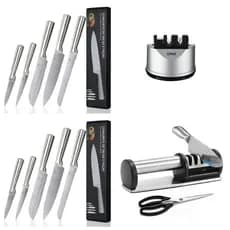 Lumai Kit 5 Facas Inox 3CR13 Chef Santoku Pão 2 Afiadores Diamante Tungstênio Zurique Cozinha