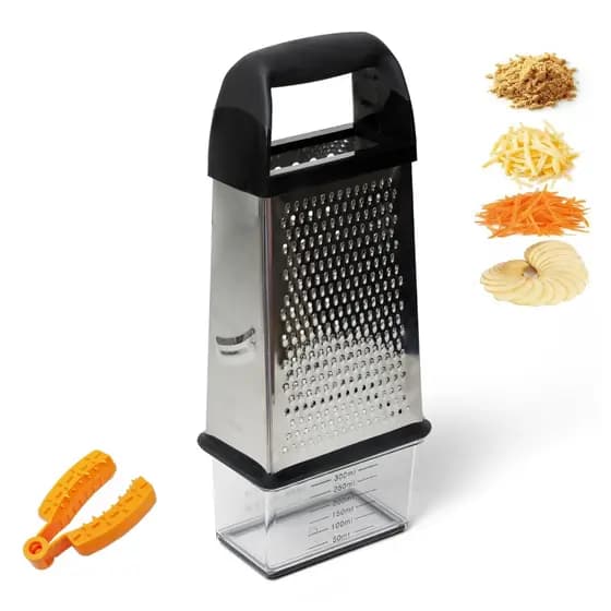 Lumai Ralador 4 em 1 Aço Inox Cesto Coletor 300ml Protetor Dedos Base Antiderrapante