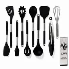 Lumai Kit 10 Utensílios Cozinha Silicone Inox Espátula Concha Pincel Pegador Panela Antiaderente