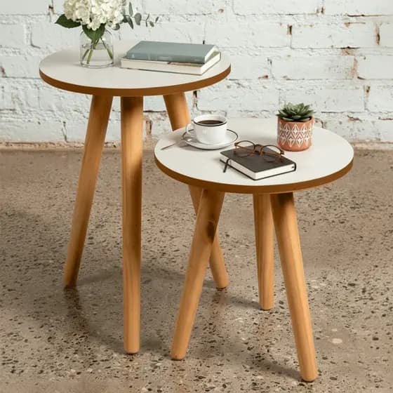 Conjunto de Mesa Canto Pe Palito Madeira Tripe Porta Quadros E Objetos Branco Ou Preto