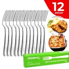 Kit 12 Garfo de Mesa Inox Line Continental Restaurante Metal