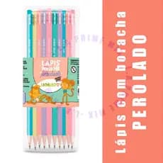 kit 10 Lápis Perolado com Borracha Leo&Leo Material Escolar varias estampas Escolar Lápis Escrever