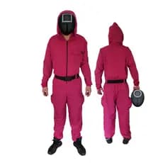Fantasia Round 6 Cosplay - 1 macacão + Máscara plástico + Cinto + Cartão Visita Vermelho Ou Rosa