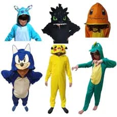 Pijama Kigurumi malha Leve Fantasia Sonic Dino Pikachu Stitch Chamander Banguela