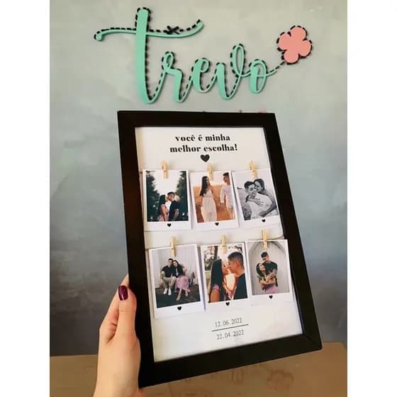 Porta retrato personalizado com fotos polaroide