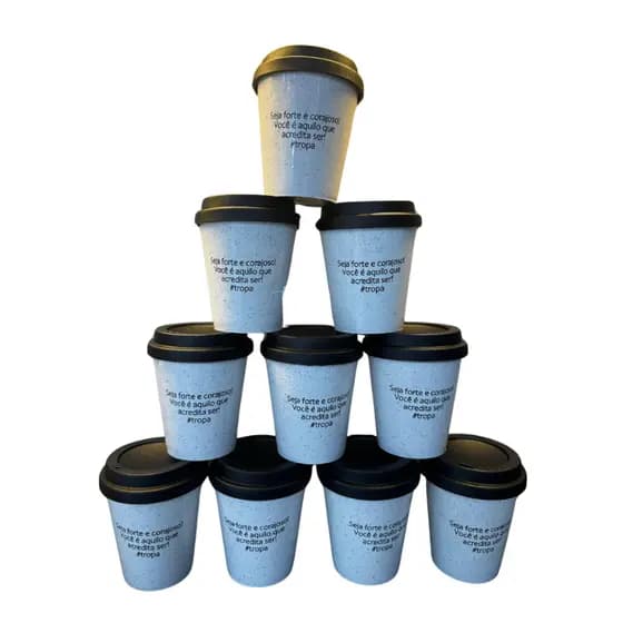 10 Copos Ecológicos Brinde Personalizado Tampa Preta 350ml