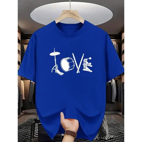 Camiseta Música Love Bateria Unissex Estampa Criativa Camisa Azul Casual