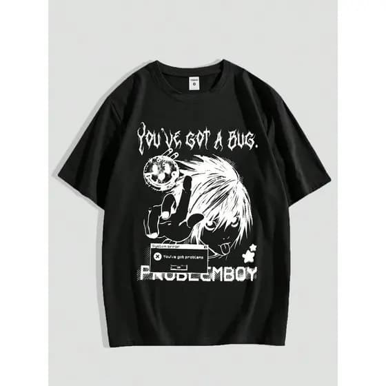 Camiseta Casual Masculina Inspirada em Anime Y2K - Poliéster Respirável, Gola Redonda, Manga Curta