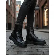 Bota Coturno Feminino Todo Preto Cano Médio Blogueira Tendencia