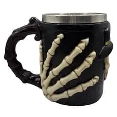 Caneca 3d Caveira Crânio Cartola Ossos Mão Relevo Copo Aço