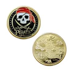 Moeda Pirata Mapa Do Tesouro Navio Caveira Skull Decorativa