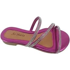 Rasteira Z Pink Metalizada com Strass, Sola Tratorada Flex, Tiras em Formato de Z