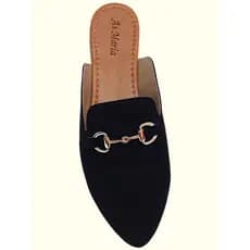 Mule Feminino Nobuk Preto com Enfeite em ABS, Confortável, Ideal Dia a Dia – 34 ao 44