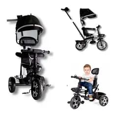 Carrinho de Passeio Infantil Bebê Triciclo Com Empurrador Confort Preto