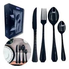 Kit Jogo de Talheres Conjunto de Faqueiro/Talheres Luxo Preto/Black 24 Peças Inoxidável