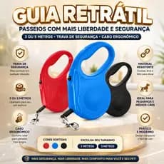 Guia Retrátil Cães 3m 5m Reforçada Trava Segurança Premium