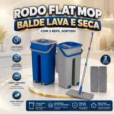 Mop Flat Balde Lava e Seca + 2 Refis Microfibra Rodo Mágico 360º