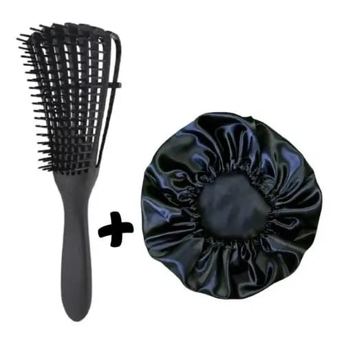 Escova Polvo Para Cabelo Cacheado Mais Touca Cetim