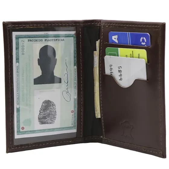 Carteira Masculina Slim Couro Porta Rg Porta Cartões Café Liso
