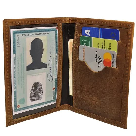 Carteira Masculina Slim Couro Porta Rg Porta Cartões Marrom Claro