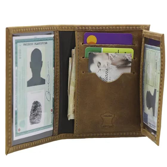 Carteira Masculina Porta Rg Porta Cnh Porta Cartões Em Couro Marrom Claro