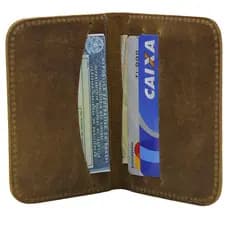 Carteira Masculina Pequena Porta Cartões Couro Slim Marrom Claro