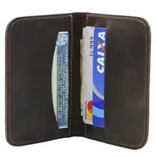 Carteira Masculina Pequena Porta Cartões Couro Slim Café