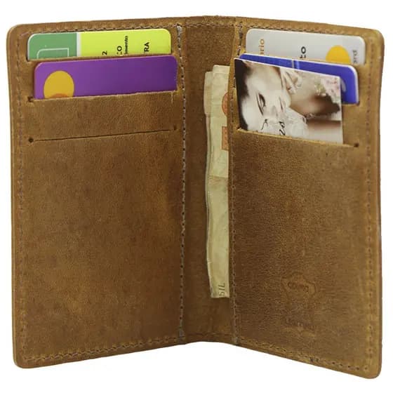 Porta Cartões Em Couro Carteira Masculina Marrom Claro