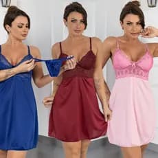KIT COM 3 CAMISOLAS FEMININA SENSUAL COM CALCINHA