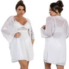 Kit Noiva Lua de Mel com 1 camisola e 1 robe luxo de renda acompanha 2 calcinha fio dental