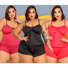 Kit 3 Baby Doll Short Doll Pijama Plus Size Feminino Malha Fria Liganete Confortavél