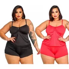 Kit com 2 Baby Doll Short Doll Feminino Plus Size Malha Fria Liganete Liso