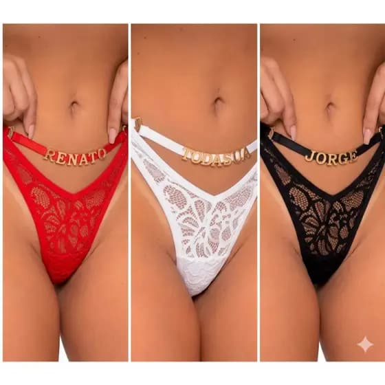 1 Calcinha Fio  Personalizada com Nome ou Frase na Frente