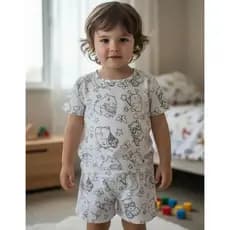 PIJAMA INFANTIL VERÃO  COM CANETINHA LAVÁVEL CONJUNTO INFANTIL PARA COLORIR   PARA AS CRIANÇAS