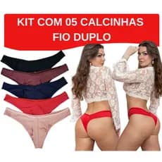 Kit com 5 Calcinhas feminina  Fio Duplo Levanta Bumbum Confortável Forro em Algodão Sensual
