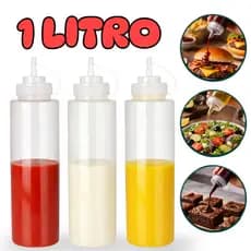 Kit 3 Bisnaga para Molho 1 Litro Profissional Flexível - Restaurante, Hamburgueria e Confeitaria