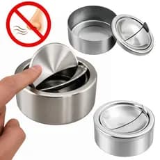 Cinzeiro de Mesa Aço Inox com Tampa Anti Cheiro Anti Vento Sem Fumaça