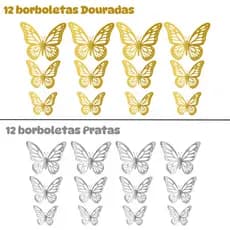 Kit 24 Borboletas Decorativas Artificial 3D para Decoração de Parede Festa Balão Bexiga Jardim