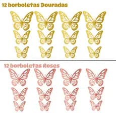 Kit 24 Borboletas Decorativas Artificial 3D para Decoração de Parede Festa Balão Bexiga Jardim