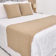 Kit Peseira Manta Tricot Cama Casal Queen King Efeito 3D + 2 Capas Almofadas