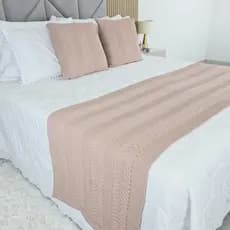 Kit Peseira Tricot Cama Casal Links + 2 Capas Almofadas